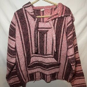 Mexican Baja Drug Rug Hoodie Poncho Rasta Surfer Unisex M Mauve Boho Hippie 2016